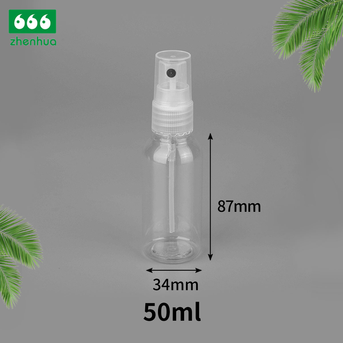 50ML Clear PET Plastic Dispense Round Bullet Bottle With Fine Mist Sprayer