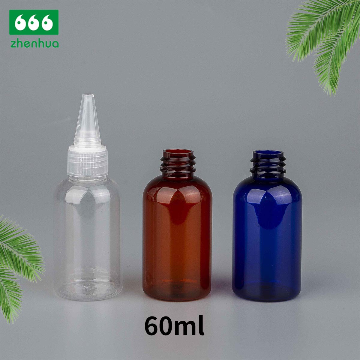 60ml 2oz Clear/Amber/Blue Plastic BOSTON Round Twist Top Bottle for Lubricant Packaging