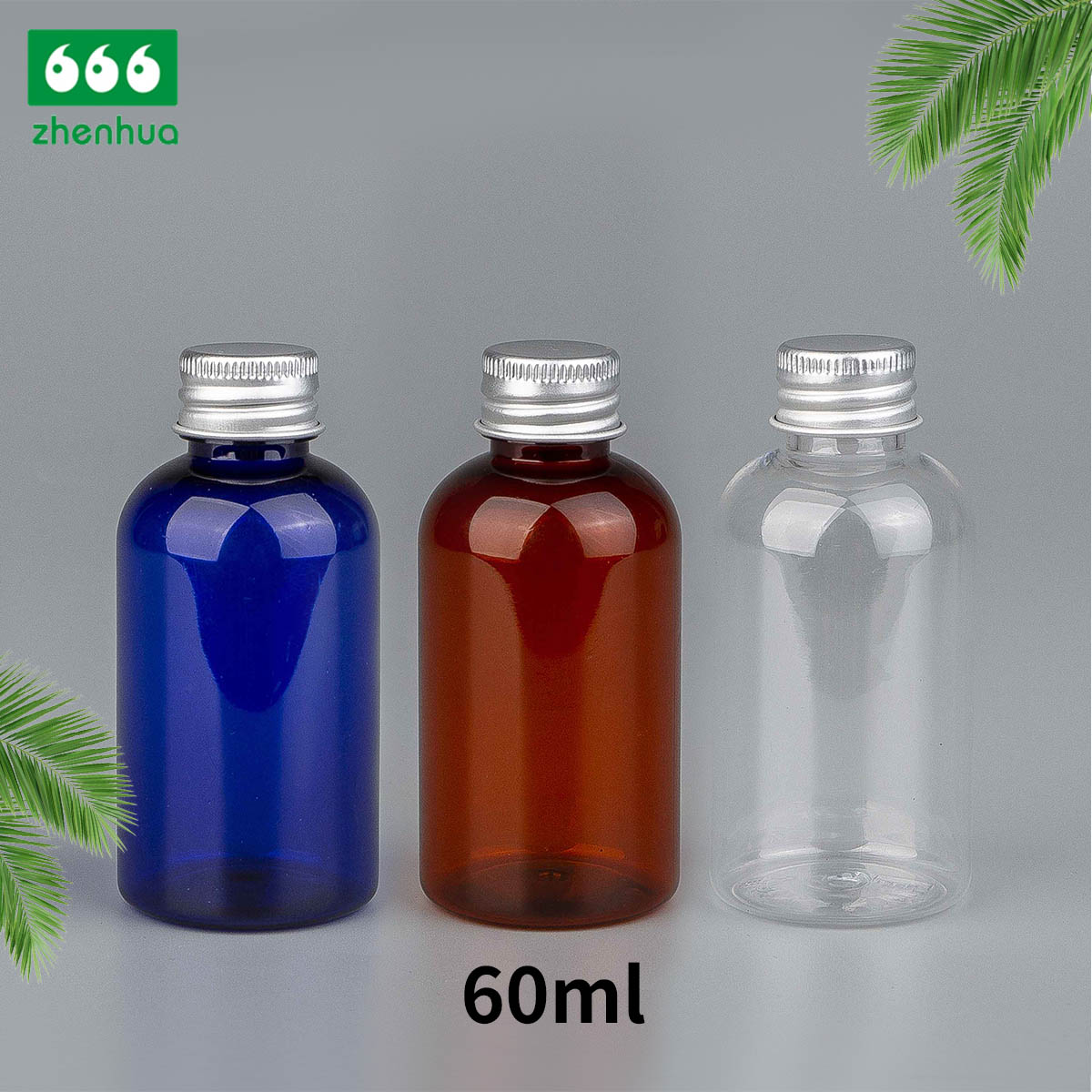 60ml 2oz BPA-free Amber/Blue/Clear BOSTON Round Plastic PET Bottle with PE Lined Screw Cap