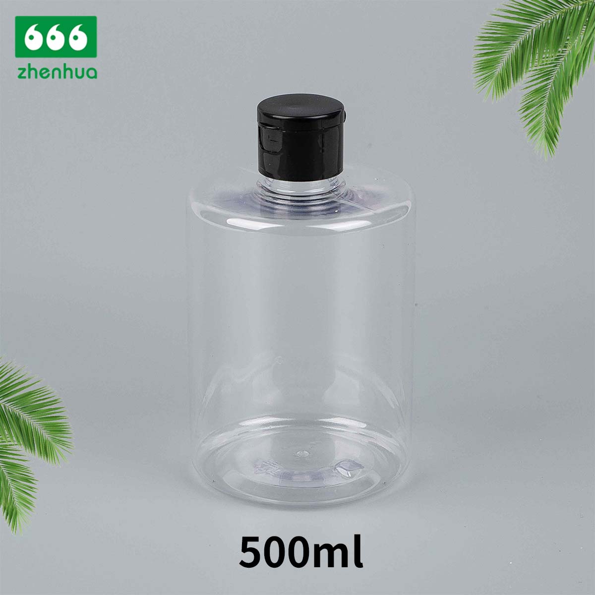 28/410 Finish 420ml/500ml 14oz/16oz Cylinder Transparent Plastic PET Large Volume Bottle for Shampoo Packaging with Black Flip Top Cap