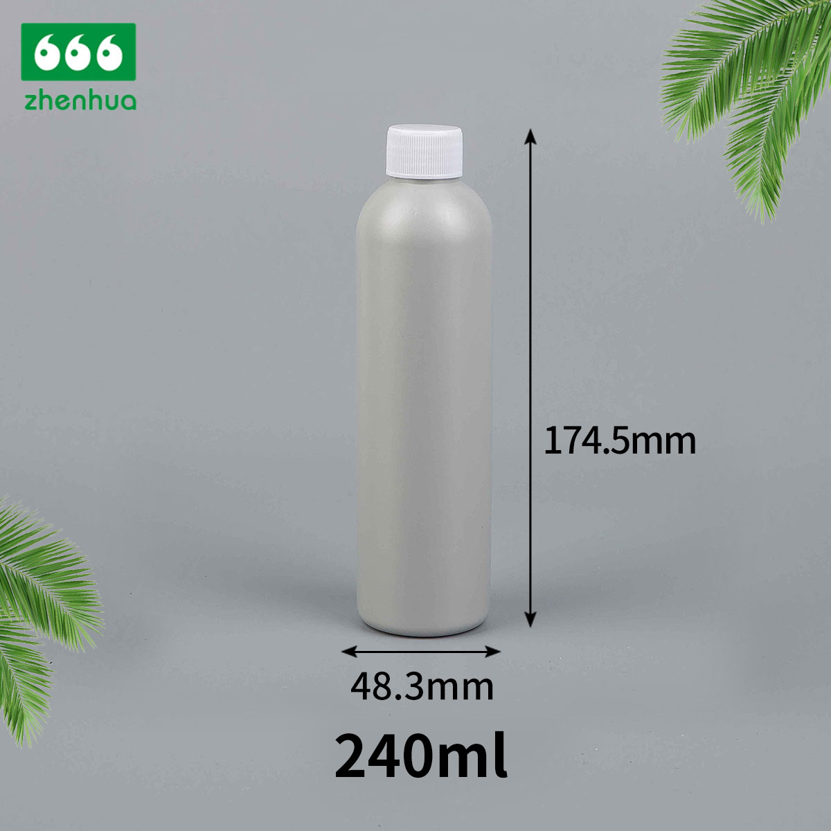 8oz 240ml Silver Plastic PE Screw Cap Bottle with PE lined Screw cap