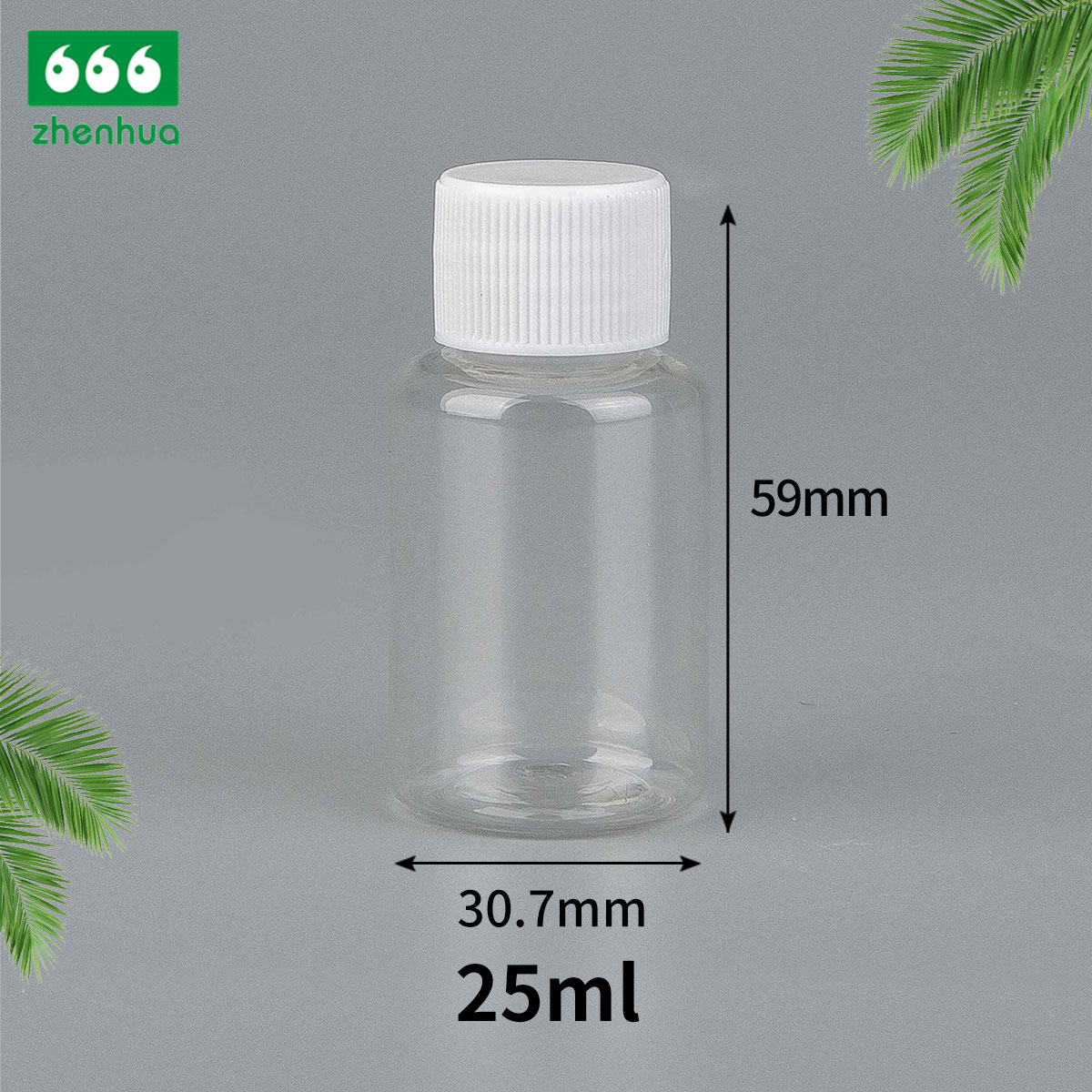 25ml PET/PCR Eco-friendly Plastic Round Serum Sample Bottle with White Turret Flip Cap