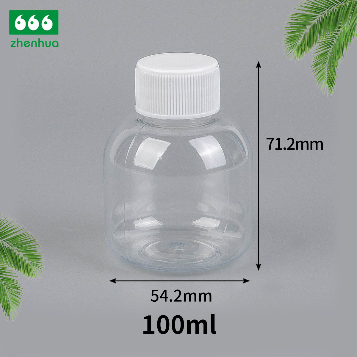 100ml Transparent short Fatty Round plastic PET Bottles with Black flip top cap 