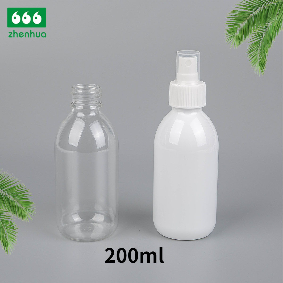 200ML 7OZ Clear/white Round Plastic PET Disinfectant Bottle With White Fine Mist Sprayer