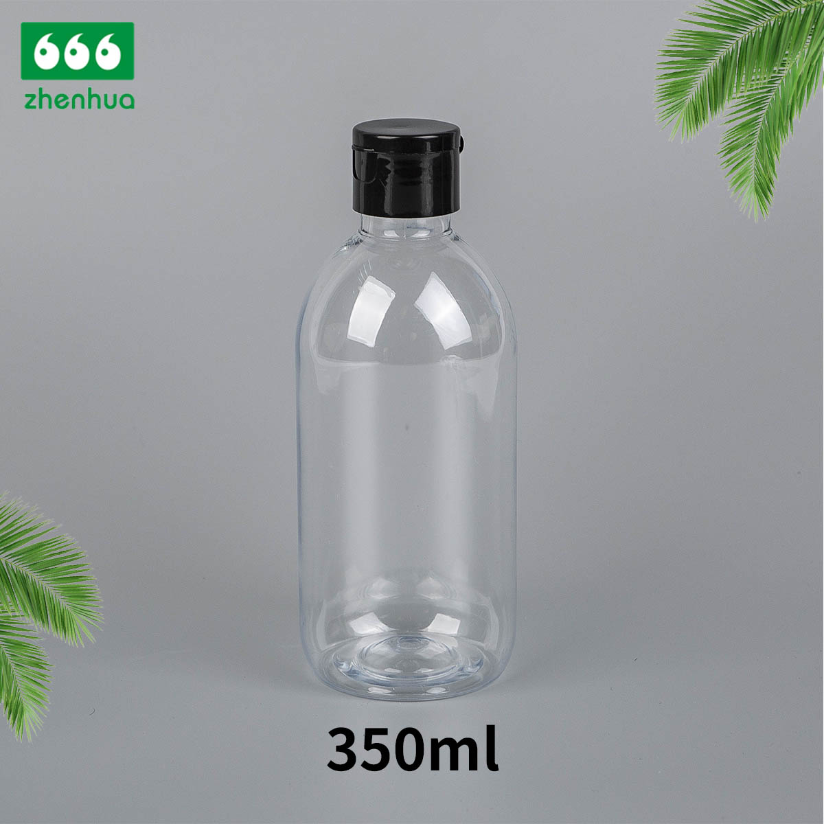 12OZ/ 350ML Transparent Round Plastic PET Bottle with Black Flip Top Cap