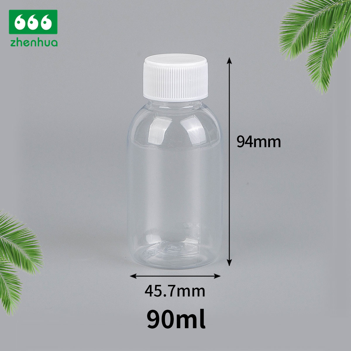 90ML 3OZ Transparent Plastic PET Round Household Chemicals Bottle with Black Flip Top Cap