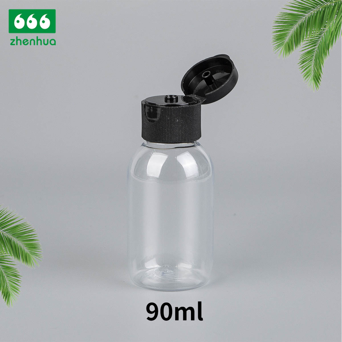 90ML 3OZ Transparent Plastic PET Round Household Chemicals Bottle with Black Flip Top Cap