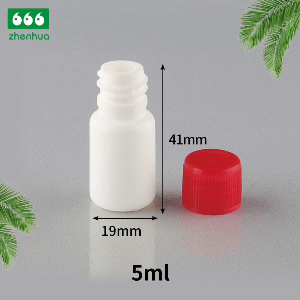 5ml Milky Eco-friendly Plastic HDPE Mini Liquid Packaging Bottle with Red/White Lined Screw Cap