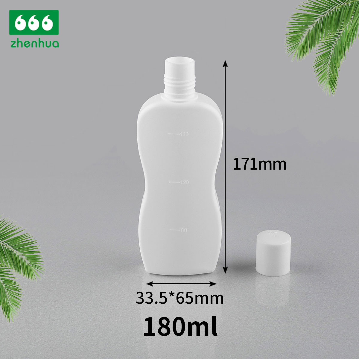 180ml 6oz Plastic HDPE White Calabash Graduated Flat Bottle with Screw Cap