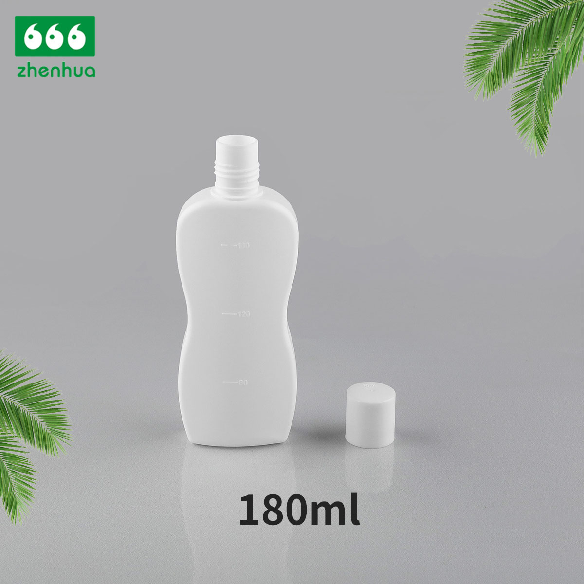 180ml 6oz Plastic HDPE White Calabash Graduated Flat Bottle with Screw Cap