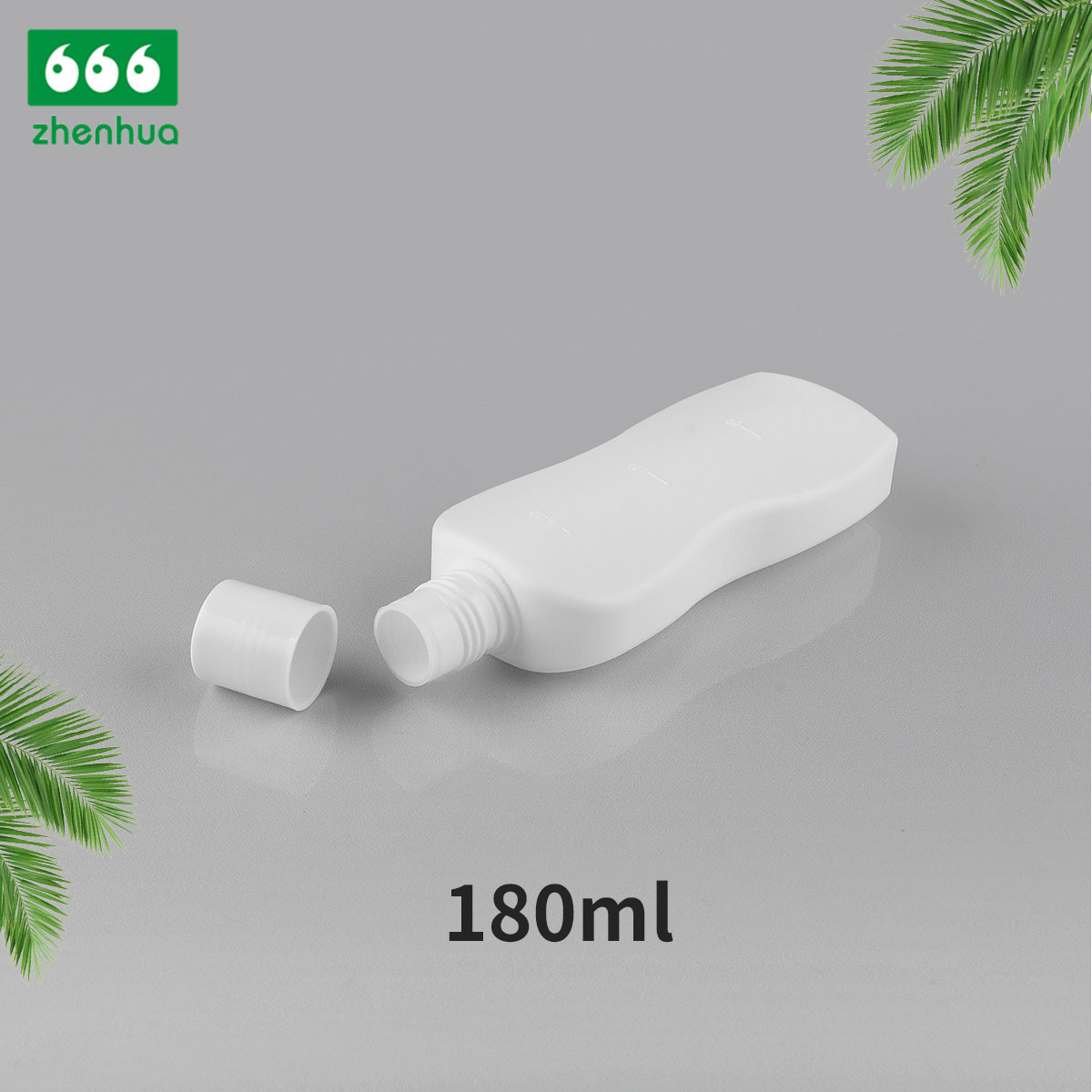 180ml 6oz Plastic HDPE White Calabash Graduated Flat Bottle with Screw Cap