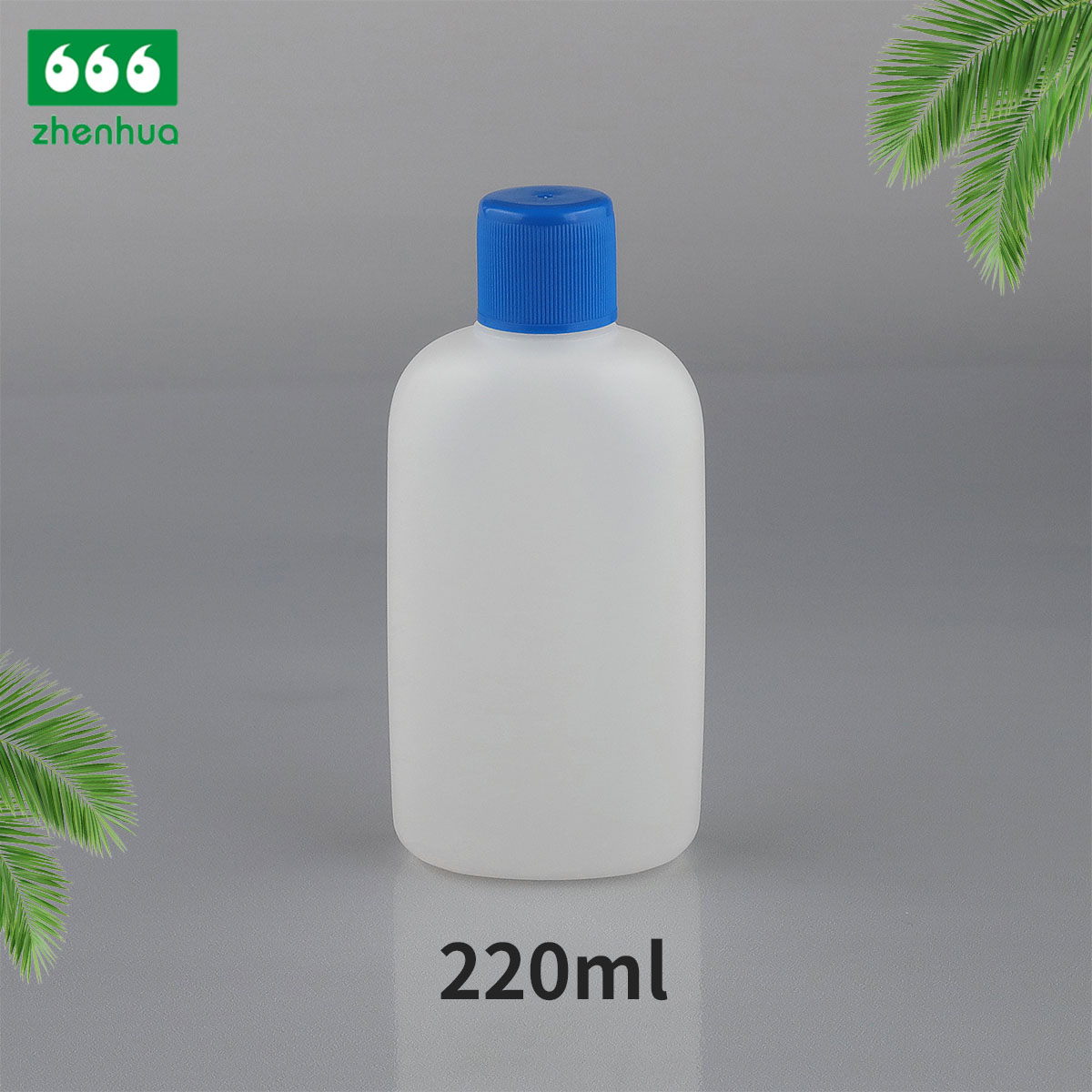 180ml 220ml Plastic HDPE Natural Oval Flat External Liquid Bottle with Milky/Blue Screw Cap