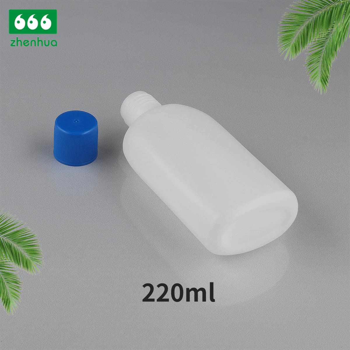 180ml 220ml Plastic HDPE Natural Oval Flat External Liquid Bottle with Milky/Blue Screw Cap