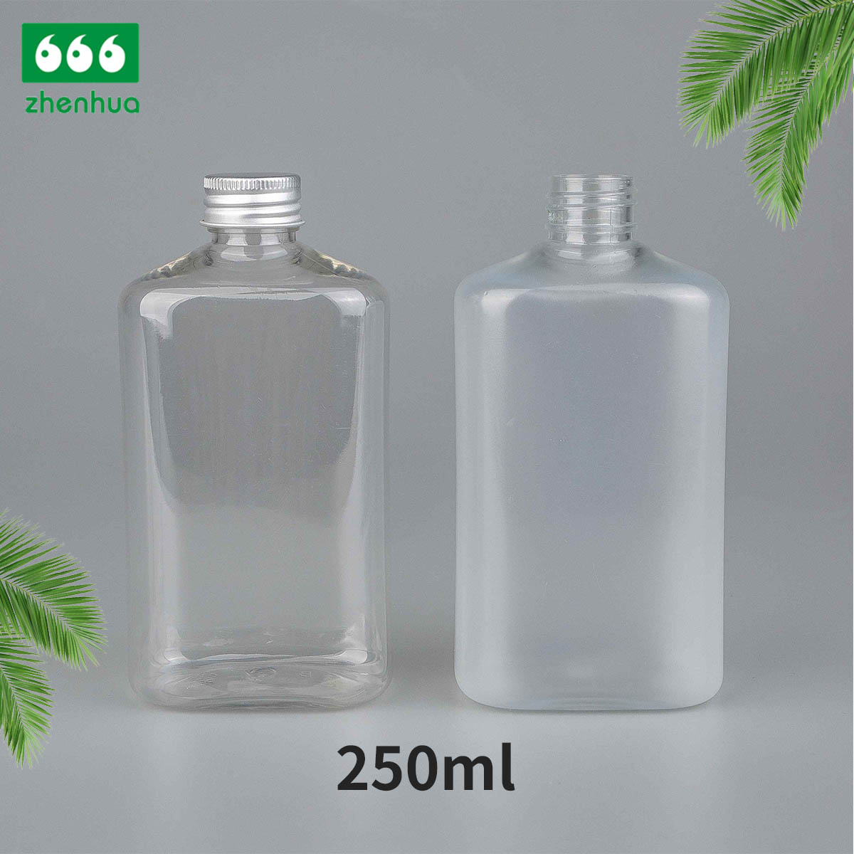 250ml 8oz Plastic PET Transparent/Matte Square Flat Mouthwash Bottle with PE Lined Screw Cap