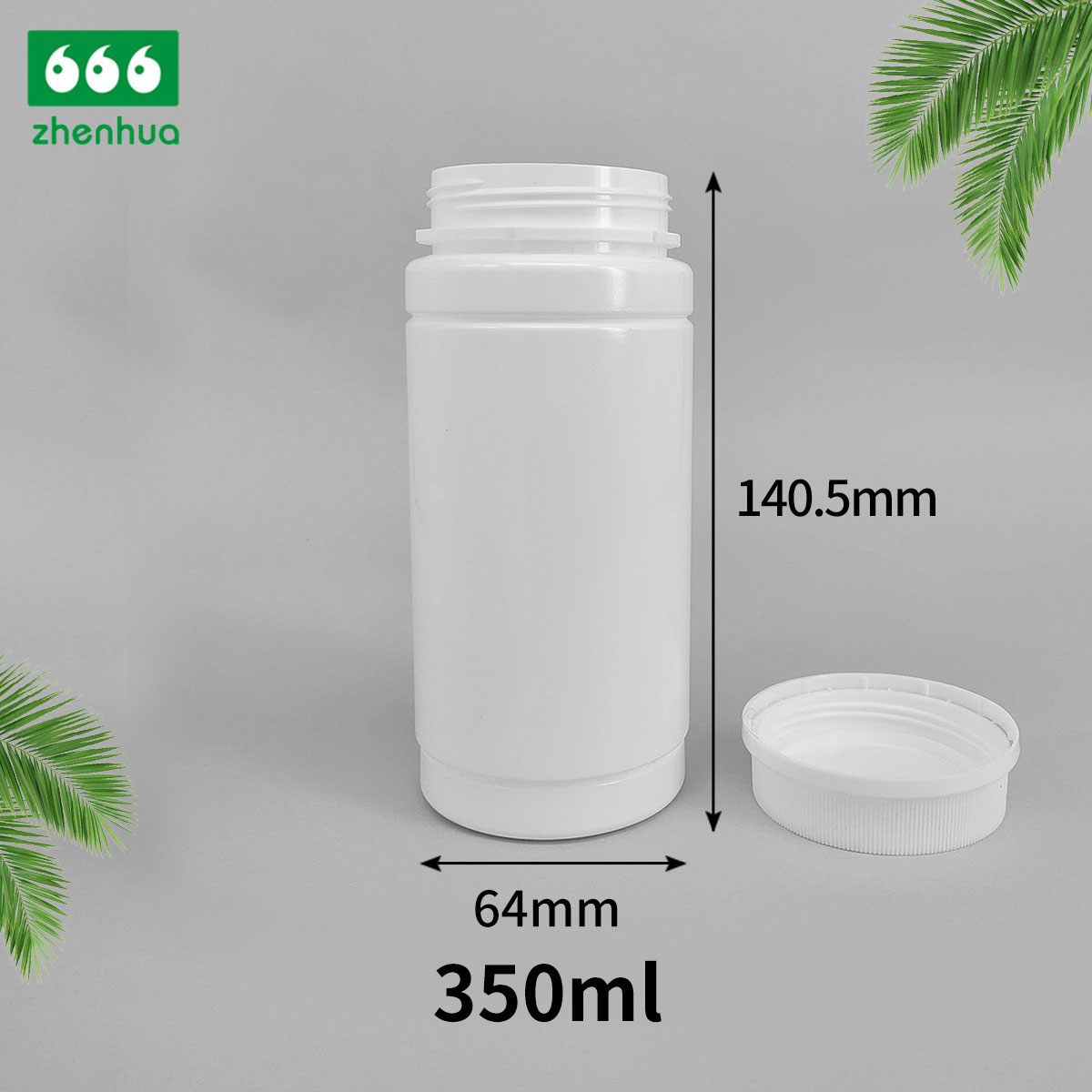 350cc Smooth Surface Plastic HDPE Large Volume Medicinal Packaging Bamboo Shape Bottle with PE Tamper-proof Screw Cap