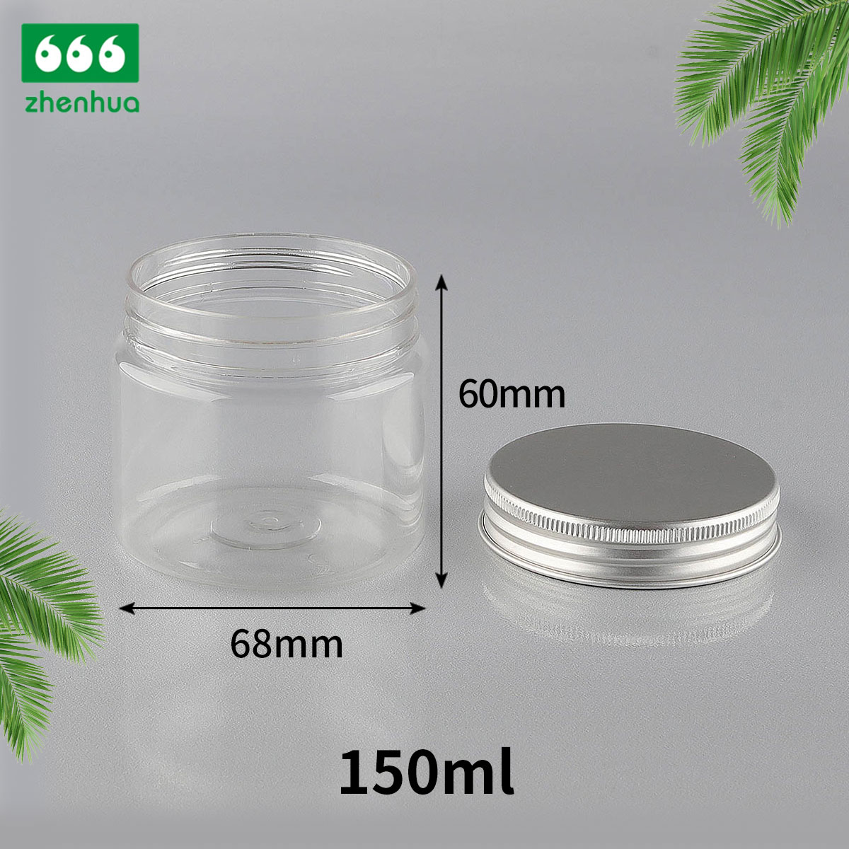 150CC/180CC/250CC Plastic PET Transparent Food Packaging Jar Candy Storage Container with Silver Alumnium Screw Cap