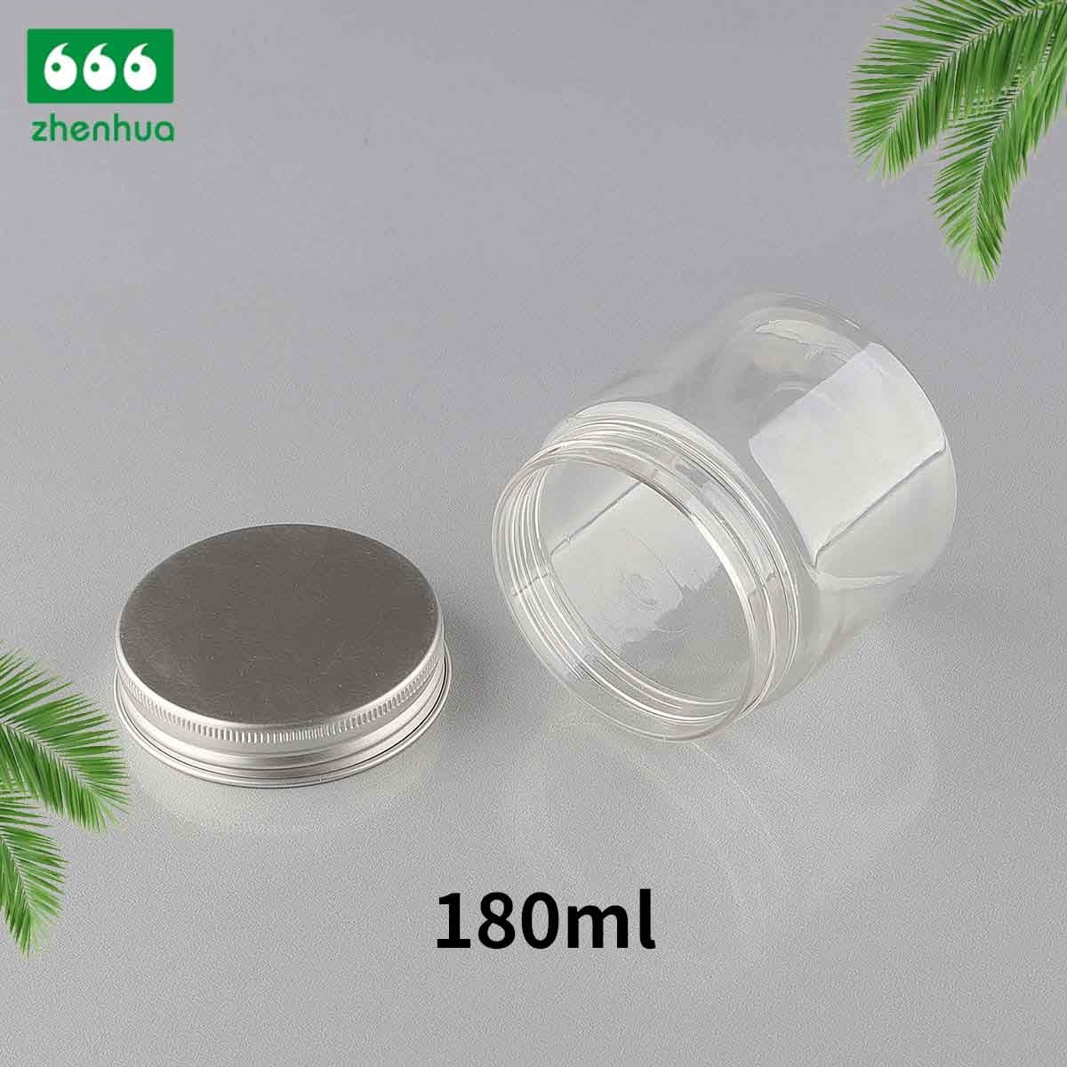 150CC/180CC/250CC Plastic PET Transparent Food Packaging Jar Candy Storage Container with Silver Alumnium Screw Cap