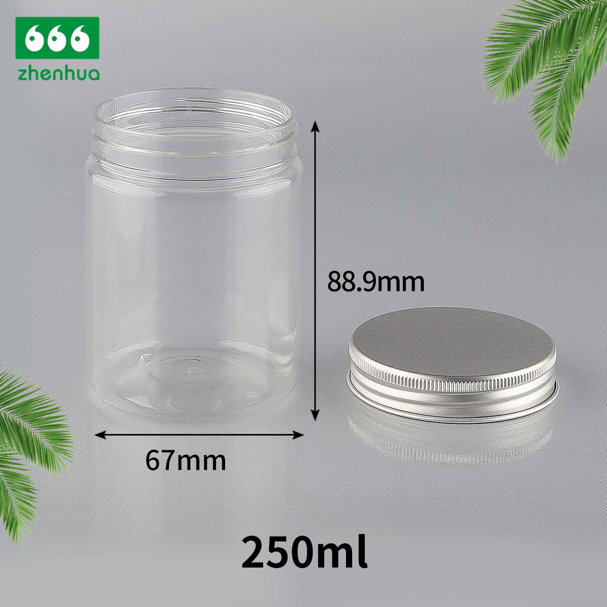 150CC/180CC/250CC Plastic PET Transparent Food Packaging Jar Candy Storage Container with Silver Alumnium Screw Cap