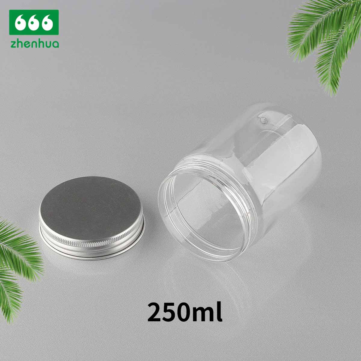 150CC/180CC/250CC Plastic PET Transparent Food Packaging Jar Candy Storage Container with Silver Alumnium Screw Cap