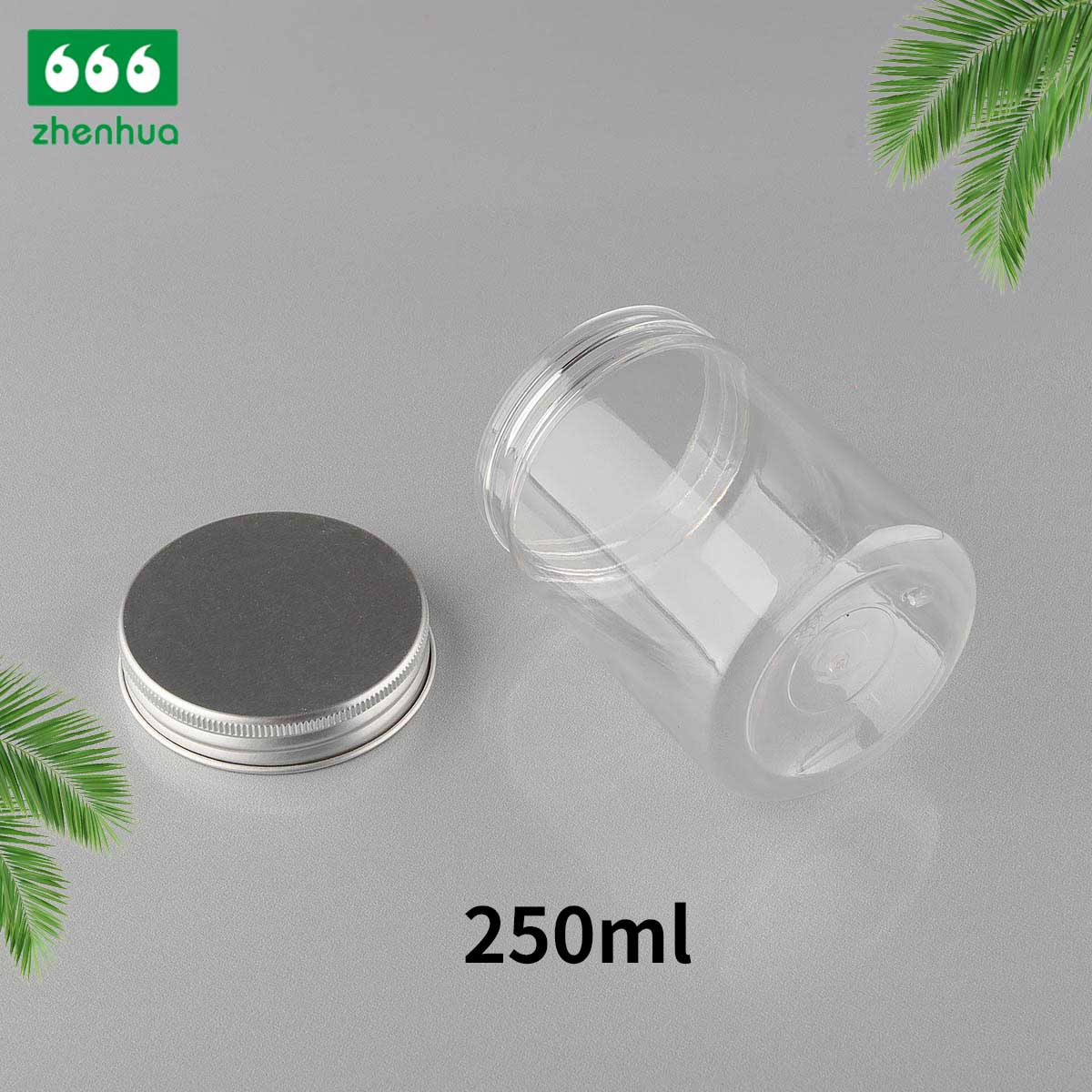 150CC/180CC/250CC Plastic PET Transparent Food Packaging Jar Candy Storage Container with Silver Alumnium Screw Cap