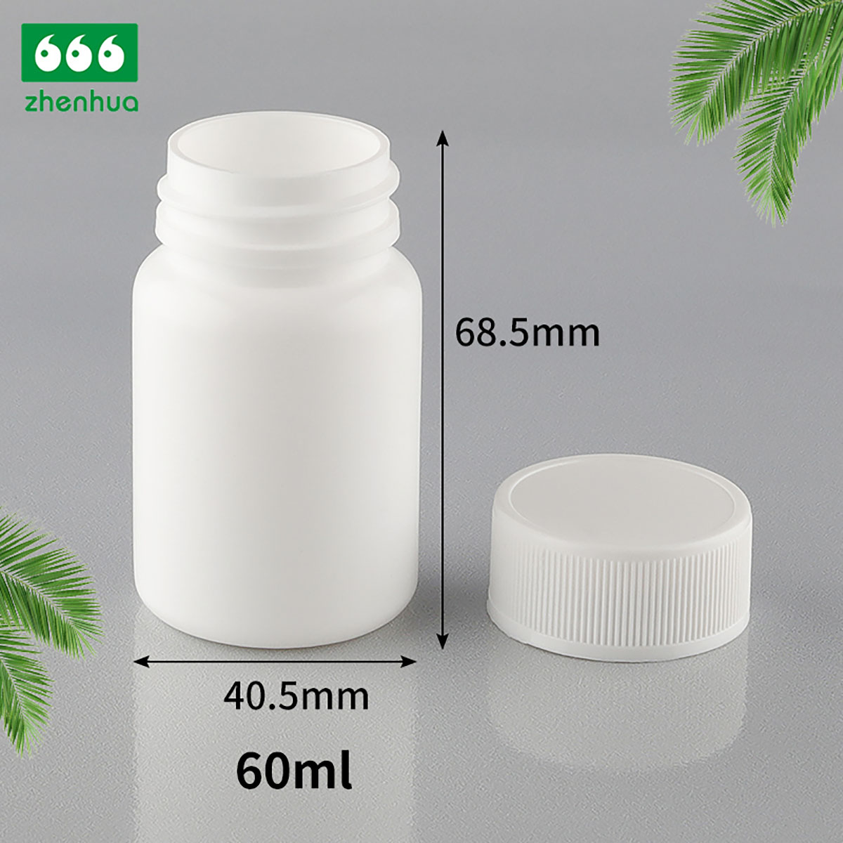 60ml/60cc Round White Pharmaceutical Solid HDPE Bottle White PE Lined Screw Cap