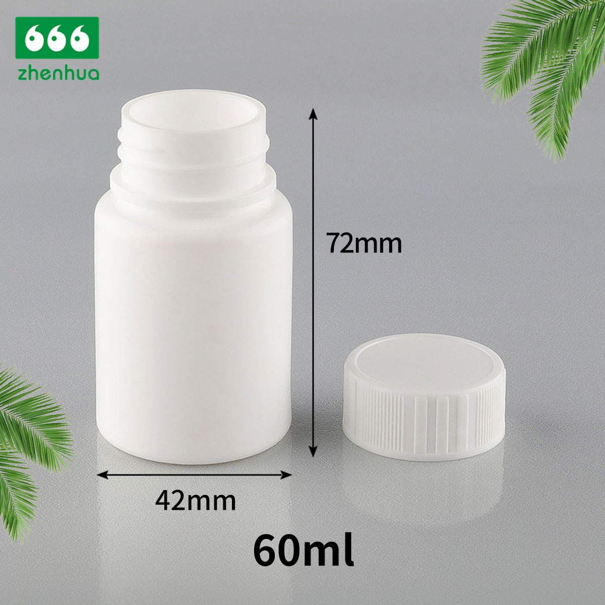 60ml/60cc Round White Pharmaceutical Solid HDPE Bottle White PE Lined Screw Cap