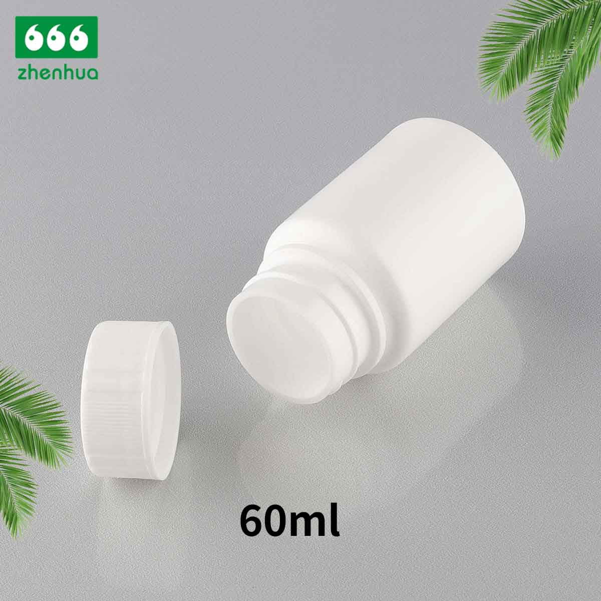 60ml/60cc Round White Pharmaceutical Solid HDPE Bottle White PE Lined Screw Cap